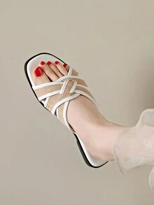 Khối màu Chống trượt Thoải mái Nhà  & Ngoài trời Của phụ nữ Giày dép , Châu Âu và Châu Mỹ Phong cách Dép xăng đan Với Thấp Gót chân Cho mùa hè - trắng - Xem 1