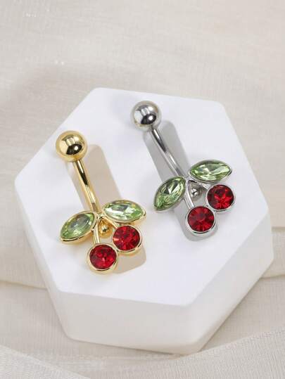 316l 不锈钢中国樱桃氧化锆肚脐环肚脐环，18k 镀金水晶水钻肚脐耳钉身体肚脐穿孔时尚首饰，肚脐穿孔，肚脐环，身体首饰