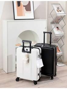 1 bộ vali kéo công sở 20/24 inch mở phía trước dành cho nam và nữ, vali ABS + PC Cabin nhẹ có bánh xe để đi du lịch, vali kéo bền sử dụng tại nhà cho chuyến đi đến trường học cho kỳ nghỉ cho kỳ nghỉ trăng mật cho kỳ nghỉ du học cho cặp học sinh cho trường học phụ kiện học tập đồ dùng học tập - trắng - Xem 4