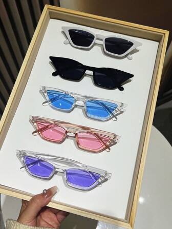 1 件/3 件/5 件女士彩色塑料猫眼眼镜，适合日常度假、聚会、节日等。街头海滩配饰女士眼镜遮阳镜适合夏季海滩度假、户外、旅行