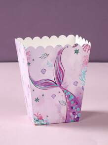 6pcs Purple Mermaid Style Paper Popcorn Box, Food Box, Food Container For Sea Mermaid Theme Birthday Party Decoration, French Fries Box, Popcorn Buckets For Family Movie Night