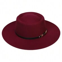 1pc Solid Color Wide Brim Floppy Felt Hat, French Fashion Round Top Knitted Felt Hat, Derby Hat, Vintage British Style Hat, Beret Knitted Hat Suitable For Travel, Vacation, Beach, And Daily Wear Street Cowboy Hat Cowgirl Hat