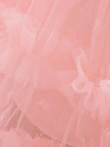 女婴蝴蝶印花薄纱缎面泡泡袖荷叶边连衣裙，优雅精致的花童礼服，适合生日派对，不含头饰 - 粉色 - 查看 8