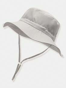 1pc Kids Solid Color Adjustable Size Sun Protective Bucket Hat For Outdoor Vacation - Grey - View 2