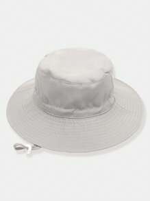 1pc Kids Solid Color Adjustable Size Sun Protective Bucket Hat For Outdoor Vacation - Grey - View 5