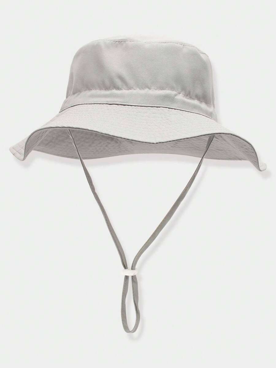 1pc Kids Solid Color Adjustable Size Sun Protective Bucket Hat For Outdoor Vacation - Grey - View 1