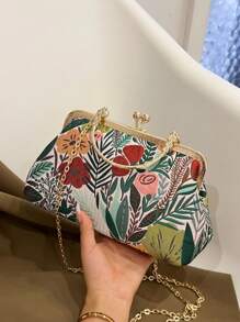 新款时尚复古小巧百搭休闲洋气优雅刺绣小方包花朵印花链条设计质感女包单肩斜挎手提晚宴包优雅精致包包 - 綠色 - 查看 6