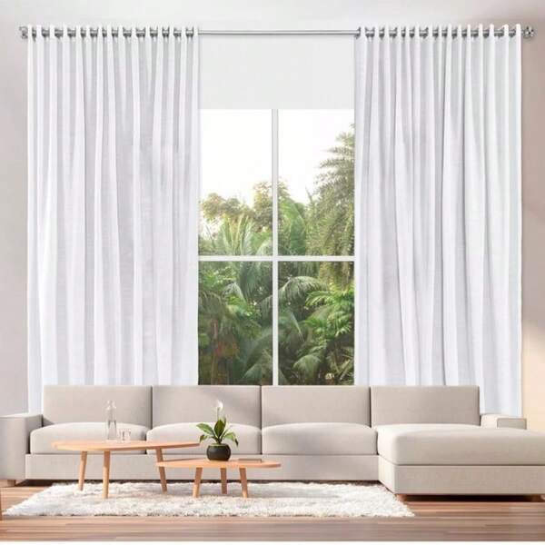 Cortina Luxo Voil Linho Flame Pé Direito Alto 6,00x3,50 Para Sala e Quarto