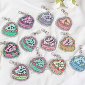 1 Piece Personalized Glitter Heart Birthday Cake 12 Zodiac Acrylic Keychain Souvenir Car Accessories Bag Charm Backpack For School Letter Cute Goth Y2k Halloween Accessories Teachers Day Christmas Gift Ideas Bag Lanyards With Id Holder Car Accessories Bag Charms Car Accessories Friend Sister