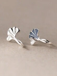 HuooNew 1pair Fashionable 925 Sterling Silver Ginkgo Leaf Stud Earrings, Gift For Women Holiday - Silver - View 2