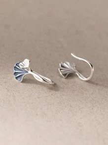 HuooNew 1pair Fashionable 925 Sterling Silver Ginkgo Leaf Stud Earrings, Gift For Women Holiday - Silver - View 4