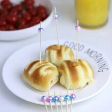 50 Stück/100 Stück/200 Stück Bambus Stäbchen mit Perlenverlauf, Einweg Obst Gabel, kreative Fancy Cocktail Sushi Stäbchen für Ferien, Partys