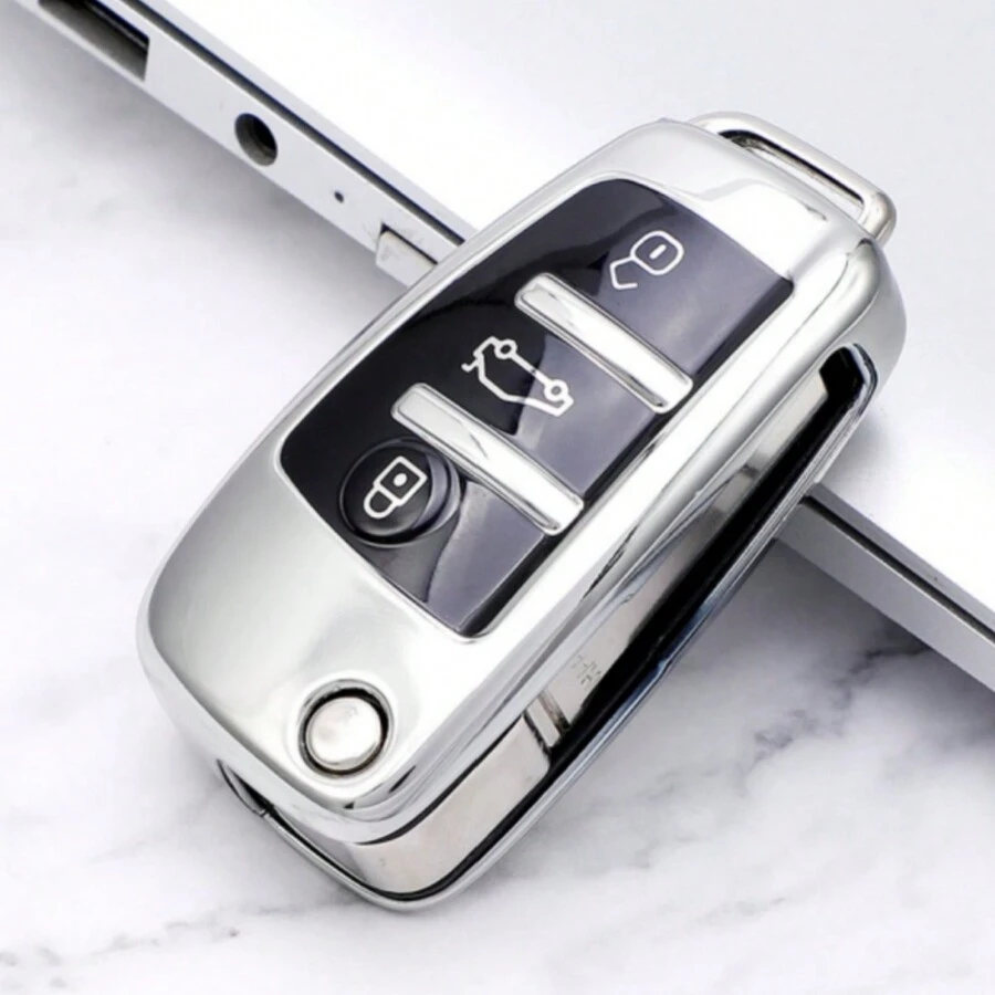 Minimalist Key Fob Cover For Audi A1 A3 A4 A6 Q3 Q5 Q7 S3 R8 Tt - Silver - View 1