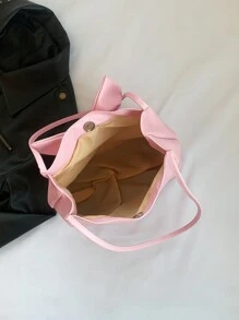 Fashionable New Style Bucket Bag For Women, Decorated With Bow-Knot, Handbag/Shoulder Bag/Top-Handle Bag/Solid Color Tote Bag, Popular In Spring/Summer, Perfect Valentine's Day Gift For Her, Best Valentine's Gift Choice Ever Valentines, Fashionable Bow Purse For Women - Pink - View 11