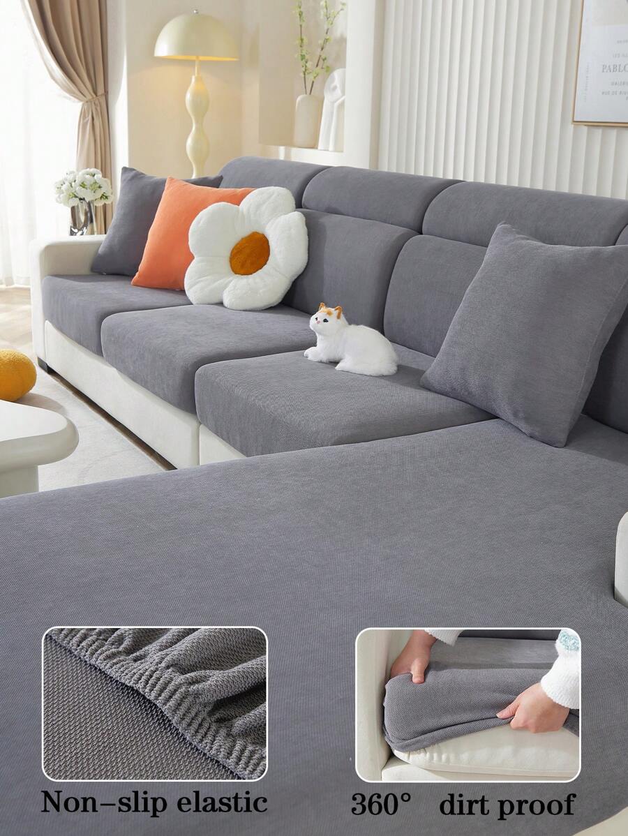 1 Miếng Premium Màu thuần Chenille phổ cập Bọc đệm Ghế sô pha , Phong cách hiện đại Đơn giản Không trượt Đàn hồi Bọc ghế sofa , Thú cưng Khả năng chống xước & Sofa Thích hợp Đối với Hình chữ L Ghế sofa Và 1/2/3/4 An ninh Ghế sofa ( Riêng biệt ) - Xám - Xem 1