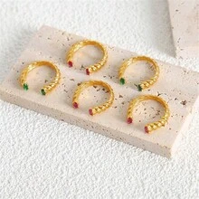 1枚復古18k鍍金不銹鋼戒指,鑲有鑽石裝飾,適合女性和男性日常穿戴或情侶禮物 - 開口戒指 - 查看 4