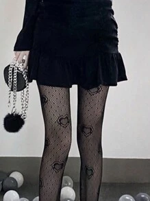 [1 Pair] Personality Colorful Hollow Out Big Heart Fishnet Stockings, Sexy & Cute & Fashionable