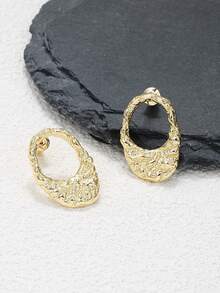 嘻哈复古几何不对称褶皱 18k 镀金耳环 - 金黃色 - 查看 3