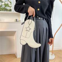 Divertido Y Creativo Bolso De Hombro Con Forma De Bota, Original Y Exclusivo Para Halloween, Que Incluye Cadena De Billetera Para Mujeres - Blanco - Ver 7