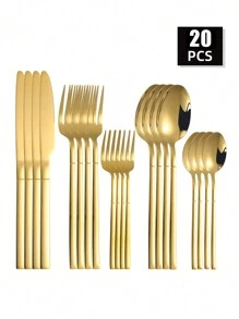 5/30pcs Gold Stainless Steel Cutlery Set, Including Knife, Fork, Spoon, Suitable For Home Kitchen And Restaurant,Kitchen,Christmas Gift,School Supplies - Gold - View 7
