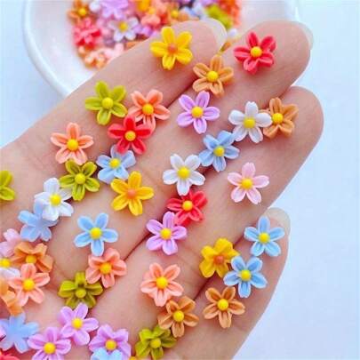 1 förpackning med 100/200/300/500 st. söta mini 0,75 cm/0,29 tum platta blomdekorationer i harts för smyckestillverkning