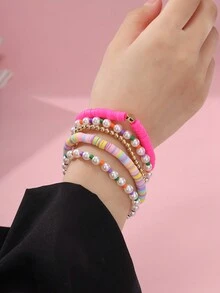 1套波西米亞風格珠子粉色手鍊套裝 - 彩色 - 查看 9