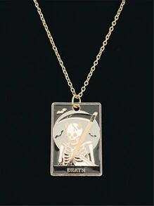 1pc Punk Star, Sun, Moon Drip Oil Square Pendant Necklace Stainless Steel Chain, Unisex