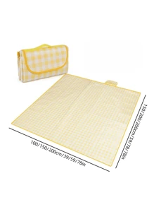 1pc Yellow Plaid Thickened Moisture-Proof Picnic Mat, Easy To Carry, Water Resistant For Outdoor Spring Outing, Camping, Beach Use