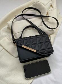 Fashionable Mini Plaid Pressed Design Handbag With Adjustable Shoulder Strap And Pu Flip Cover Material, Perfect For Women On The Go, Shopping, Dating, Party, And As A Gift - Black - View 4