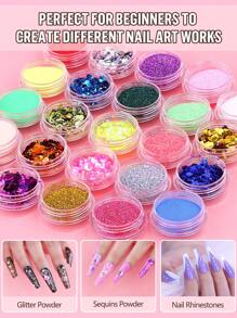 All-In-One Acrylic Nail Kit – Gel Nail Polish Kit With 24 Glitters And 3 Colors Acrylic Powder, Acrylic Brush, Clear Nails Tips, Nail Art Tools, Nail Tool DIY