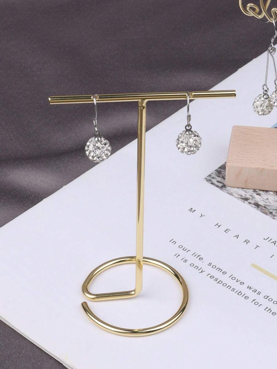 1 件金属框架圆形珠宝展示架，扁平戒指耳环展示架，用于商品、直播和摄影返校 - 金色 - 查看 1