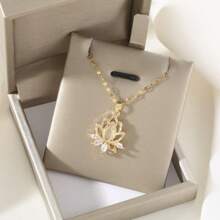 Elegante Lotus Zirkonia Anhänger Kette, Geburtstagsgeschenk für Frauen und Männer, Familie und Freunde