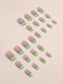 Nail Art 24 Pieces Simple Mid-Length European Square Style Bright French DIY European And American Fashion Ins Style Hot Girl Nail Slice + 1 Piece Jelly Glue + 1 Piece Rubbing Strip