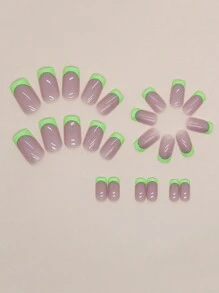 Nail Art 24 Pieces Simple Mid-Length European Square Style Bright French DIY European And American Fashion Ins Style Hot Girl Nail Slice + 1 Piece Jelly Glue + 1 Piece Rubbing Strip