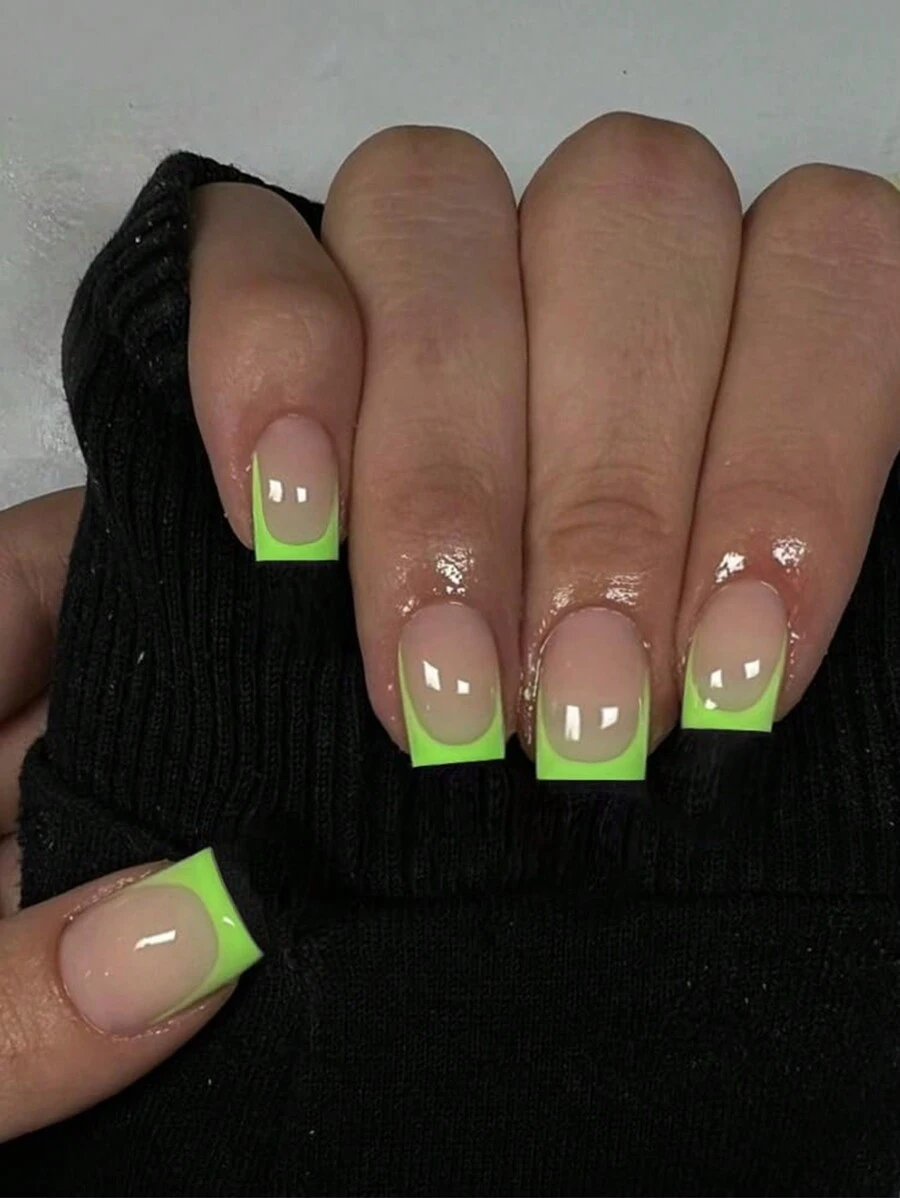 Nail Art 24 Pieces Simple Mid-Length European Square Style Bright French DIY European And American Fashion Ins Style Hot Girl Nail Slice + 1 Piece Jelly Glue + 1 Piece Rubbing Strip