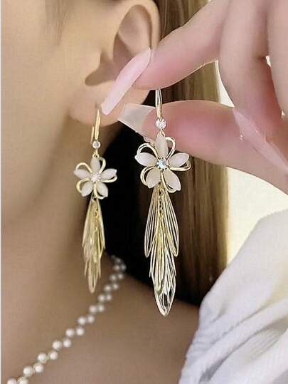 韩式和日式新款耳环，高端时尚猫眼石、花朵和流苏吊坠耳环，适合女士情人节、妈妈、母亲、母亲节、礼物