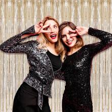 3 包 1X2 香槟金箔流苏窗帘背景，金属丝箔流苏飘带窗帘，适用于照片亭、情人节、婚礼、生日、新年派对装饰、圣诞节 - 香檳 - 查看 5