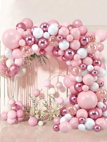 102pcs/127pcs Pink White Balloon Rubber Chains, Birthday Wedding Party Room Wall Decoration Balloon, Balloon Set Arch Set,