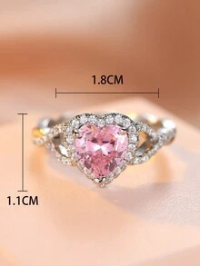 1個粉色立方氧化鋯&白色cz愛情訂婚戒指,母親節女性禮物 - 粉色 - 查看 3