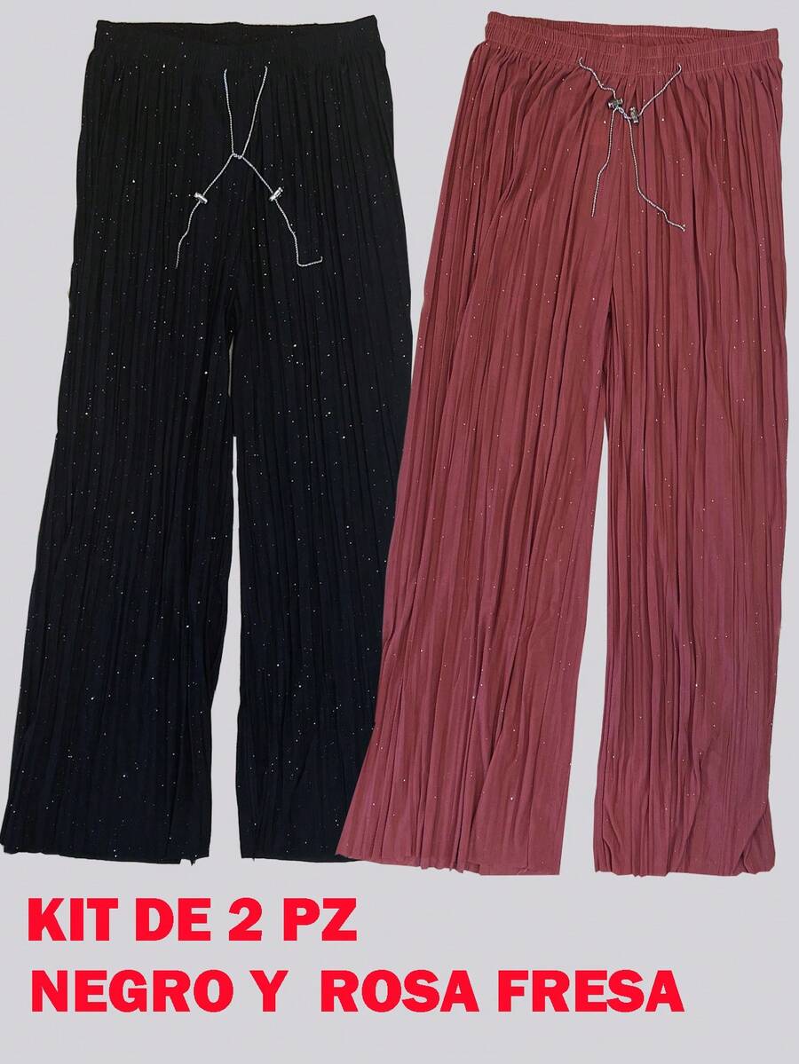 Conjunto de pantalones para dama holgados tela con brillos - Rosa Oxidada - Ver 1