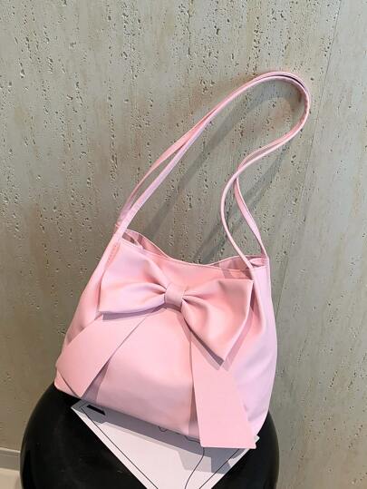 Fashionable New Style Bucket Bag For Women, Decorated With Bow-Knot, Handbag/Shoulder Bag/Top-Handle Bag/Solid Color Tote Bag, Popular In Spring/Summer, Perfect Valentine's Day Gift For Her, Best Valentine's Gift Choice Ever Valentines, Fashionable Bow Purse For Women
