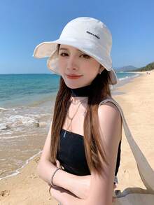 1款女士春夏新款遮陽帽,男女適用字母圖案漁夫帽,適用於購物、海灘度假、防曬、日常使用 - A - 查看 9