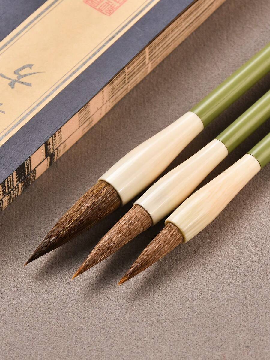 Calligraphy Brush Set For Beginners, Includes Knitted, Wolf Hair And White Cloud Brushes, Suitable For Writing And Painting In Chinese Calligraphy, Running Script And Cursive - 3 Wolf Cents - View 1