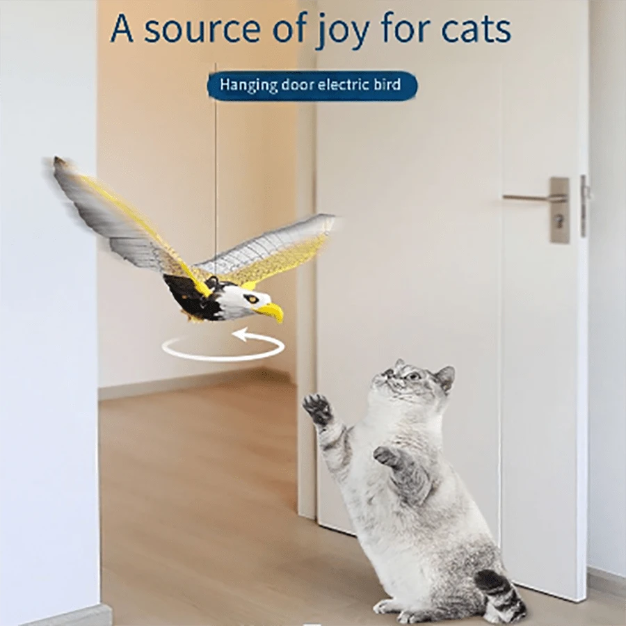 Juguete para gatos colgante en forma de águila, juguete interactivo de ave voladora con sonido, varita colgante para gatos para auto-entretenimiento