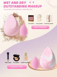 12pcs Makeup Tools Set: 3 Makeup Sponges For Liquid Makeup + 3 Triangle Powder Puffs For Loose Powder Setting Face Soft + 3 Finger Powder Puffs For Face Concealing Makeup + 3 Mini Makeup Sponges For Face Detail Concealing Foundation Liquid Concealer Application - Pink - View 2