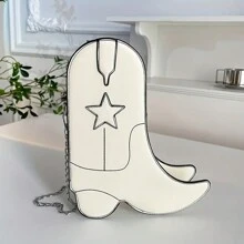 Divertido Y Creativo Bolso De Hombro Con Forma De Bota, Original Y Exclusivo Para Halloween, Que Incluye Cadena De Billetera Para Mujeres - Blanco - Ver 4