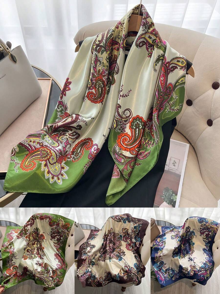 1 Miếng Màu sắc Retro In hoa Paisley Polyester Xa ten Hình vuông Khăn quàng cổ Đối với phụ nữ , Đa chức năng Khăn rằn , Kem chống nắng , Điều hòa Khăn choàng , Đồ trang trí Phụ kiện - Nhiều màu - Xem 1