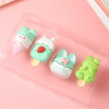 4入/盒綠色可愛卡通造型鉛筆橡皮,適用於學生、課堂獎品、學校用品 - 綠色 - 查看 4