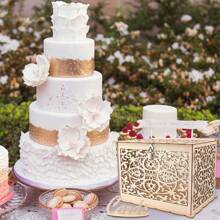 溫馨浪漫的婚禮請柬盒，適用於節慶，嬰兒派對，生日，畢業，聚會；保潔珠寶盒 - 杏色 - 查看 5