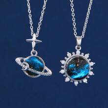 1入/2入/3入/4入金色行星立體氧化鋯石圓形吊墜項鍊套裝，女士專屬 - 如圖 - 查看 21